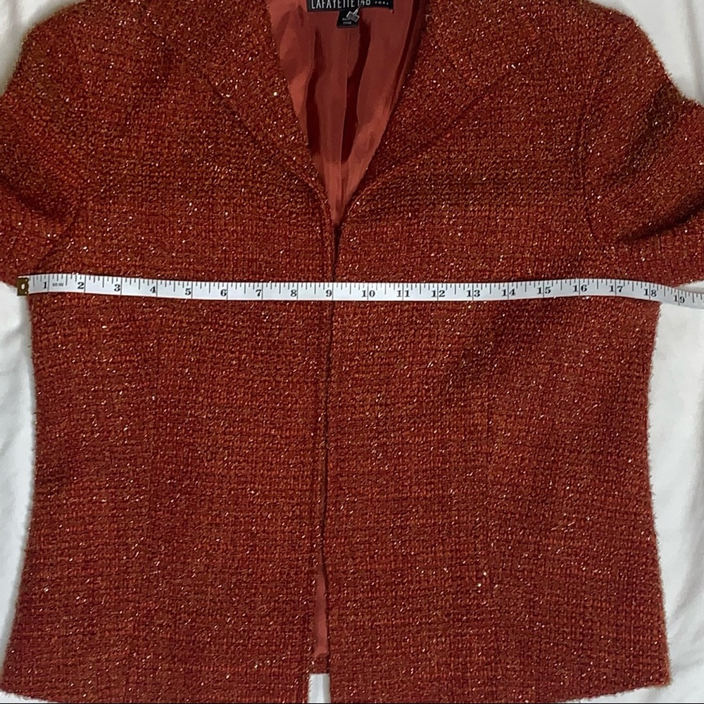 Lafayette 148 Metallic Sparkle Wool Tweed Blazer Suit Red Orange Silver Work 4 - Picture 12 of 16